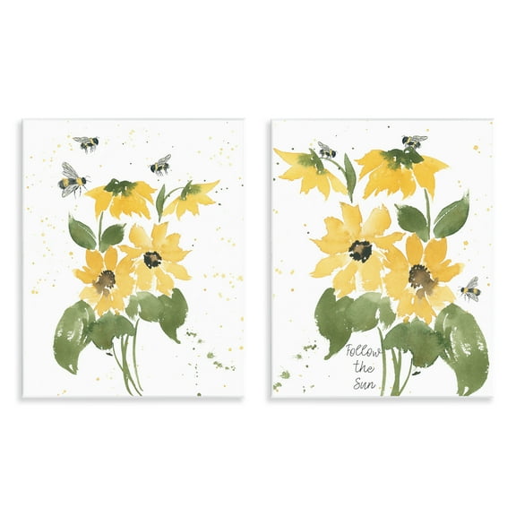 Stupell Industries Follow the Sun Flowers Plants & Flowers Painting Unframed Art Print Wall Art, 11 x 14, Set of 2