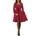 thumbnail image 2 of INSPIRE CHIC Women's Square Neck Lace Up Lantern Long Sleeve Midi Elegant A-Line Dress, 2 of 5