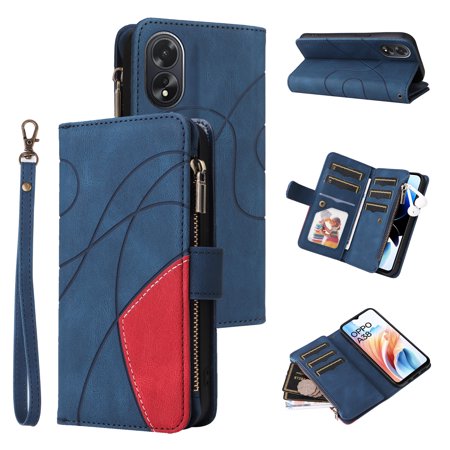 Wallet Case for OPPO A38 4G, PU Leather 9 Card Slots with 1 Zipper Storage Bag Shockproof Cover for OPPO A38 4G