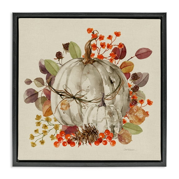 Stupell Industries Autumnal Pumpkin Herbs Botanical & Floral Painting Black Floater Framed Canvas Art Prints Wall Art, 18 x 18