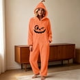 thumbnail image 6 of Inleife Women's Cozy Plush Fleece Full Zip Pumpkin Hooded Onesie, Halloween Holiday One-Piece Romper with Side Pockets for Home Wear, 6 of 6