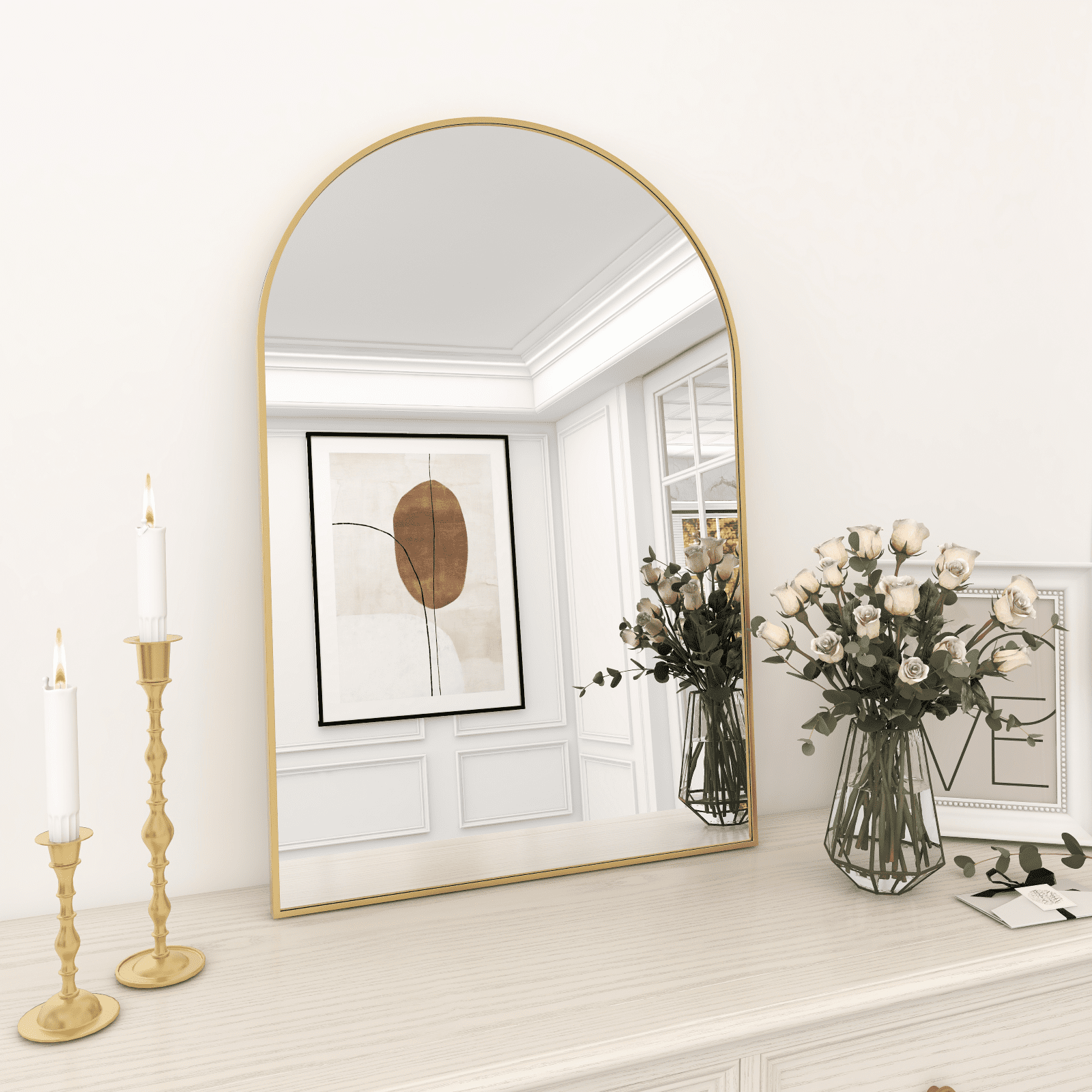 GRAHMCY 24"x16" Arched Bathroom Mirror Wall Mirror With Aluminum Alloy Frame, Gold