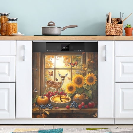 BZSMCE Dishwasher Magnet Cover Magnetic Sticker Creatively Autumn s Bounty Printed 23 x26