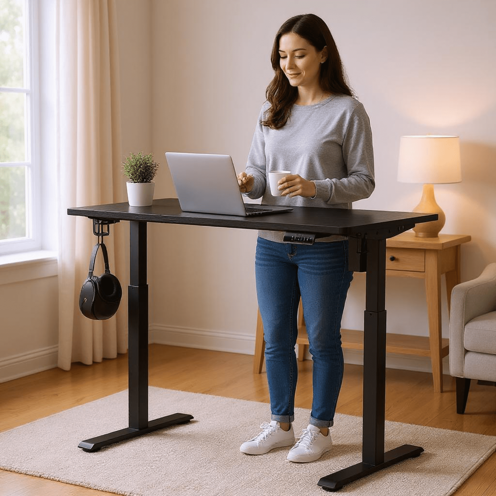 Homy Casa 47.24" Electric Standing Desk, Height Adjustable Computer Table, Black