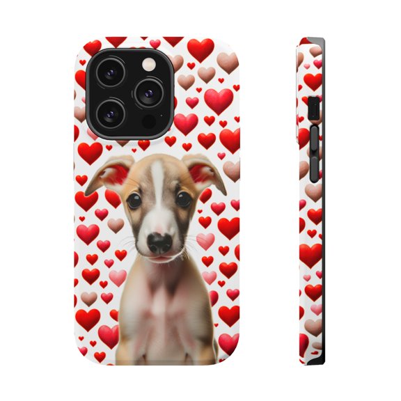DistinctInk MagSafe Tough Case for Apple iPhone 15 Pro Max (6.7" Screen) - Valentine's Day Whippet Puppy - Wireless Charging Compatible