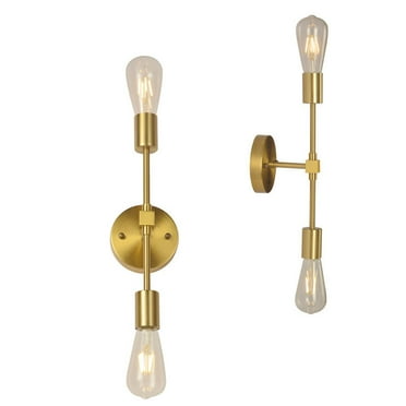 DEELLEEO Brass Gold Vanity Lights for Bathroom, Rustic 2 Light Wall Light Fixtures, Farmhouse Industrial Wall Lamp
