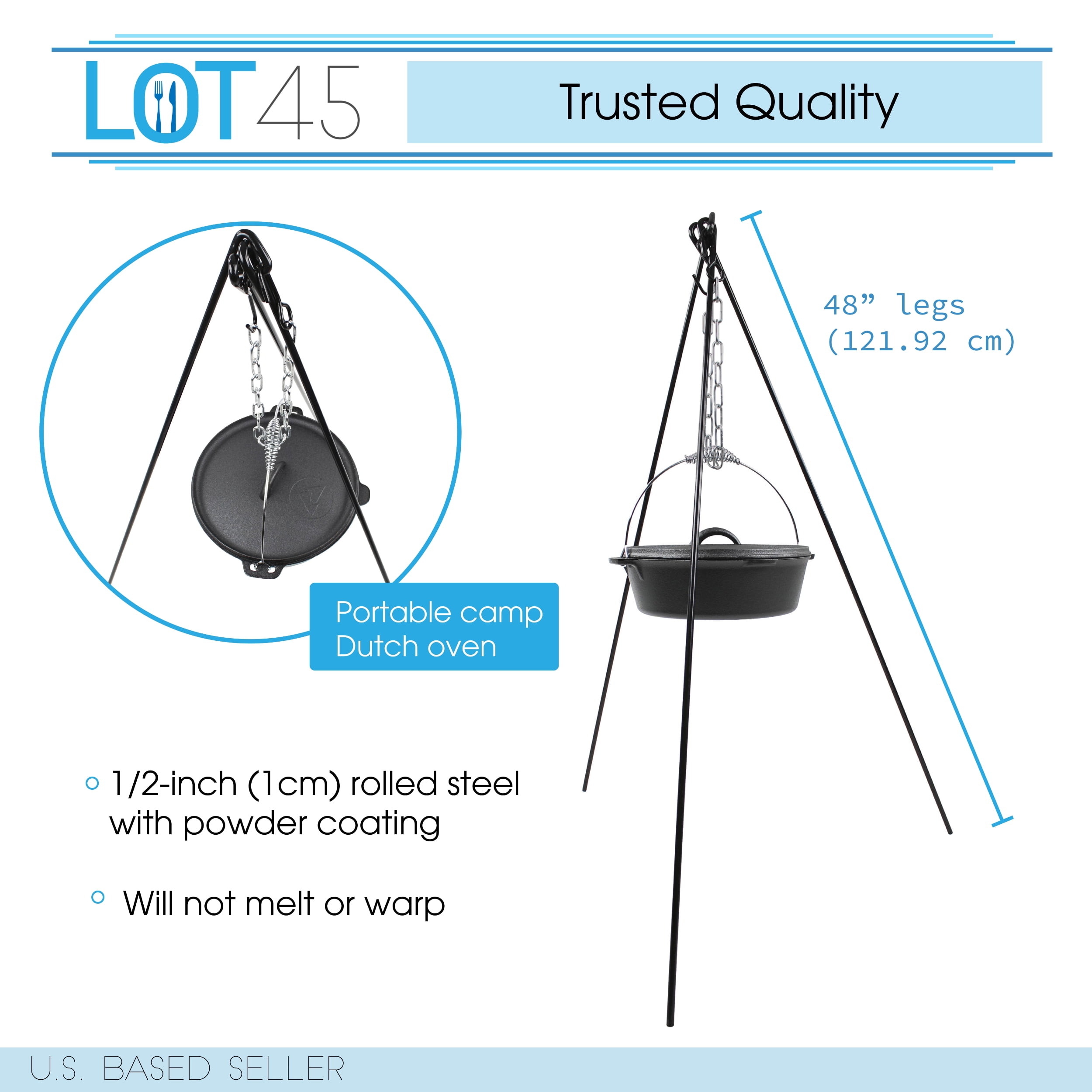 Lodge Camp Dutch Oven Tripod with 43in Legs
