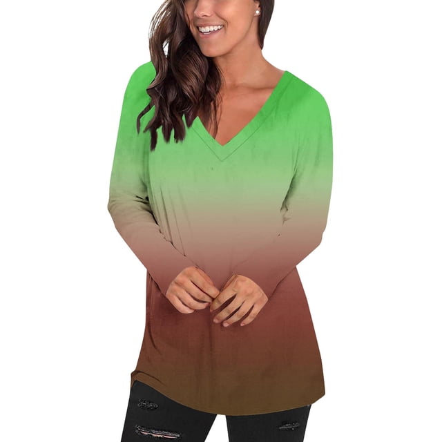 Camisetas de Manga Larga de las Mujeres Impresión de la Moda Casual V-Cuello Suelto Ajuste, Poliéster para Todas las Estaciones Diario Y Fiesta