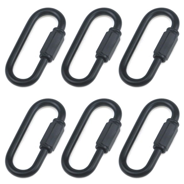Quluxe Conector de enlace rápido de cadena M4 de 4 mm con bloqueo de cadena en forma de D resistente, negro (paquete de 6)