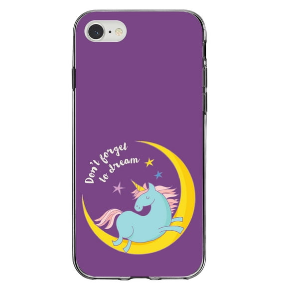 DistinctInk Clear Shockproof Hybrid Case for iPhone 7 8 SE (2020 Model) 4.7" Screen TPU Bumper Acrylic Back Tempered Glass Screen Protector - Unicorn Moon - Don't Forget to Dream