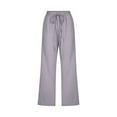 thumbnail image 4 of Women Casual Capris Straight Leg Drawstring Elastic Waist Linen Pants with Pockets, 4 of 5