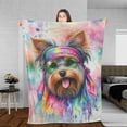 thumbnail image 3 of Hippie Yorkshire Terrier Portrait Watercolor Tie-Dye Vintage Styles Cozy Fleece Blanket Yorkie Dog Lover Gifts Warm Soft Throw Blanket - 00014, 3 of 5