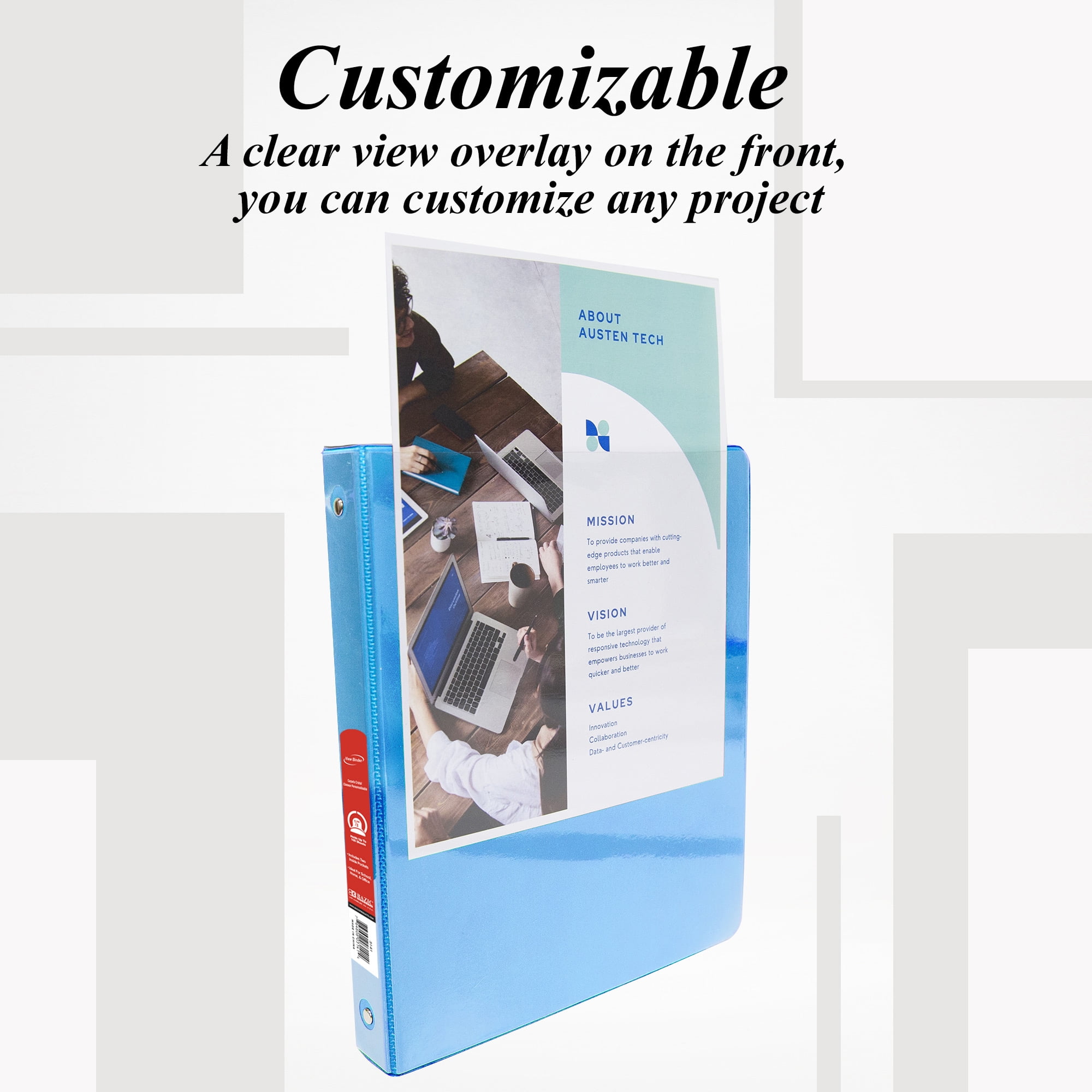 BAZIC 3 Ring Binder 1/2" Economy View Binders Cyan, Hold 100 Sheets, 4-Count