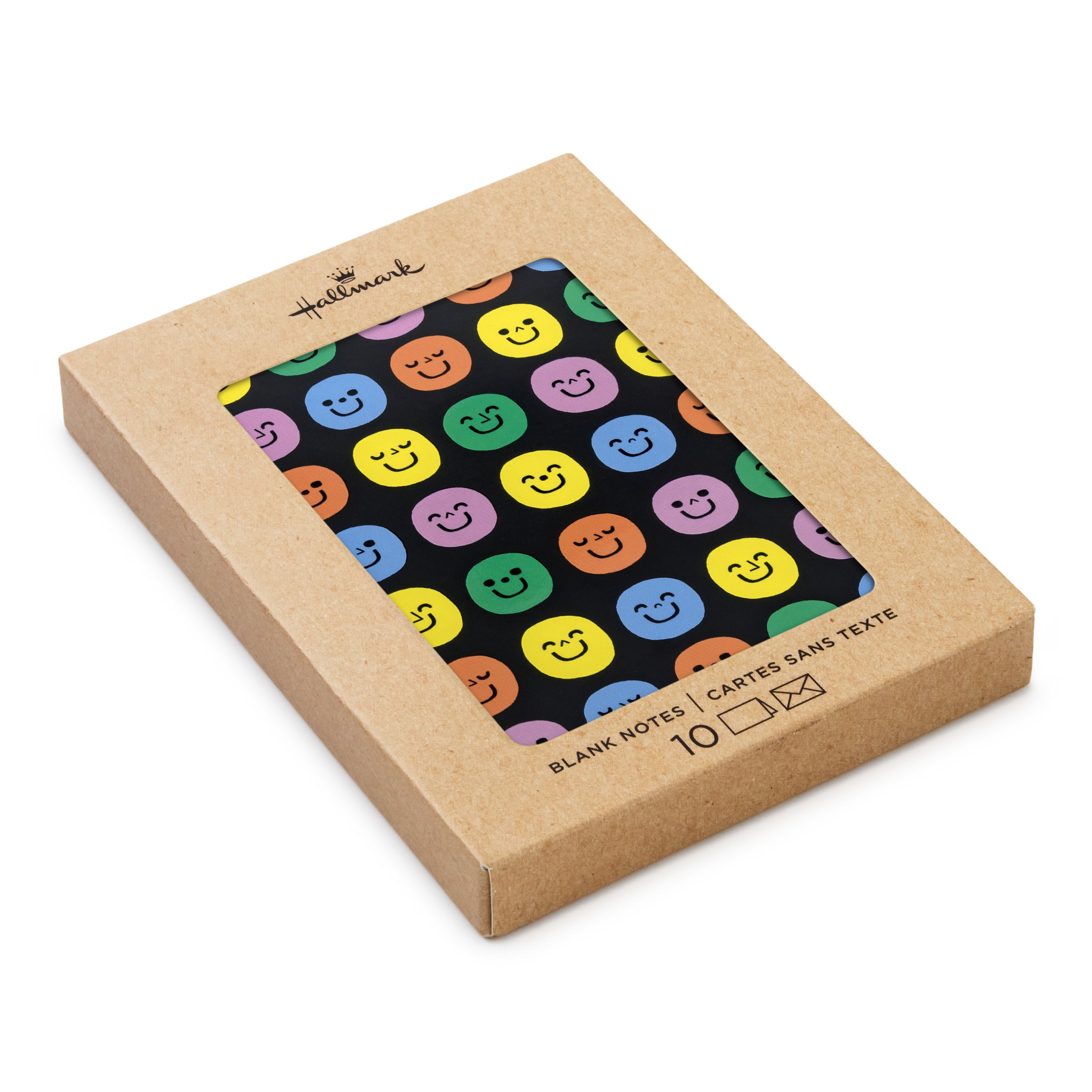 Hallmark Blank Notes (Smiley Faces on Black), Pack of 10