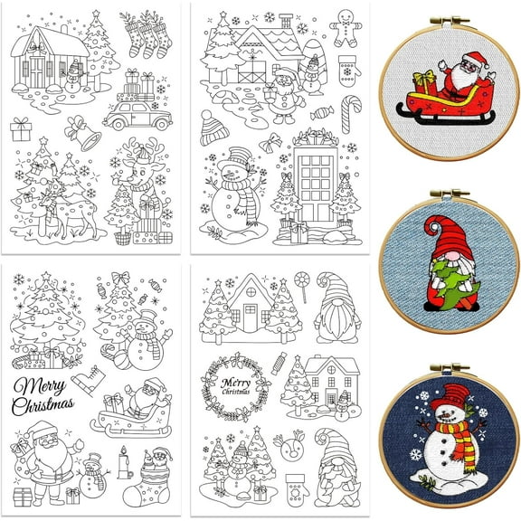 4 Sheets 11.6x8.2 Inch Stick and Stitch Embroidery Patterns Non-woven Fabrics Water Soluble Embroidery Stabilizers Christmas Tree 297x210mmm