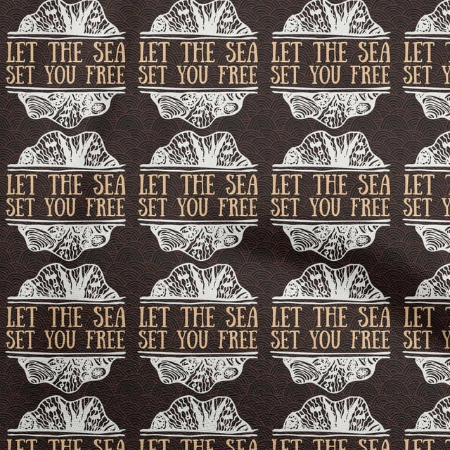 oneOone Polyester Spandex Light Brown Fabric Ocean Text With Texture Sewing Material Print Fabric By The Yard 56 Inch Wide