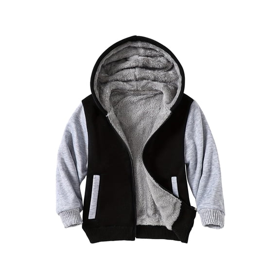 Jolyshlid Boys Fleece Zip Up Hoodie Jacket Kids Sherpa Lined Winter Coat Outdoor Warm Sweatshirt Black 9-10 Years