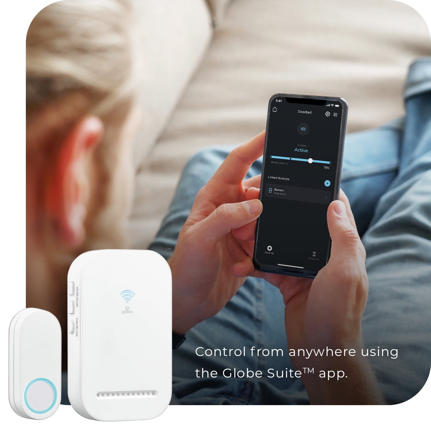 Globe Electric Wi-Fi Smart Wireless Doorbell Chime Kit with Lighted Plug-In Chime and Battery Operated Lighted Doorbell