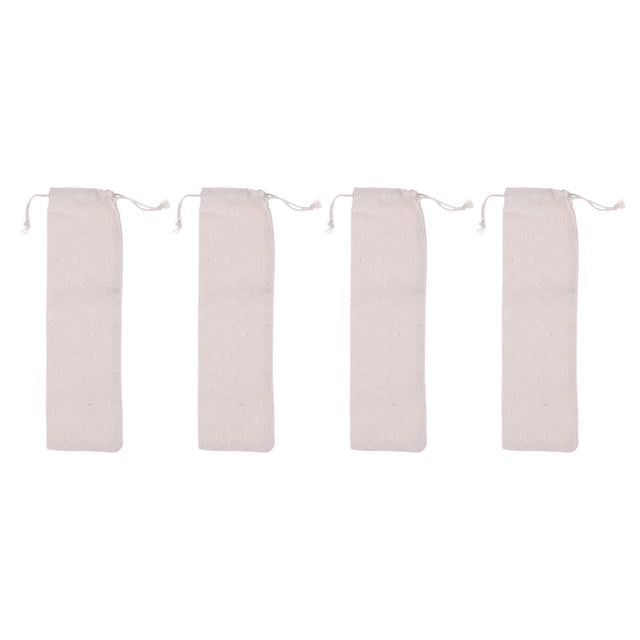 4pcs Stainless Steel Drinking Straws Carrying Cases Storage Bags (Beige)