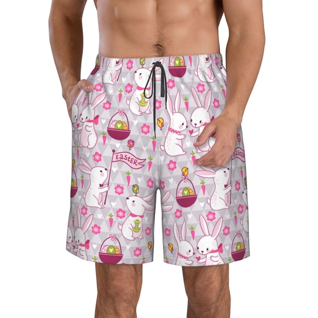 Saiise Easter Rabbit Print Men's Swim Trunks Hawaiian Bathing Suit Swimsuits Beach Shorts with Pockets-XX-Large