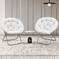 thumbnail image 3 of MoNiBloom Set of 2 Folding Saucer Chair for Adult, Oversized Round Cozy Moon Chair for Kids Boys Girls, Metal Frame Lounge Chair for Bedroom, White, 3 of 10