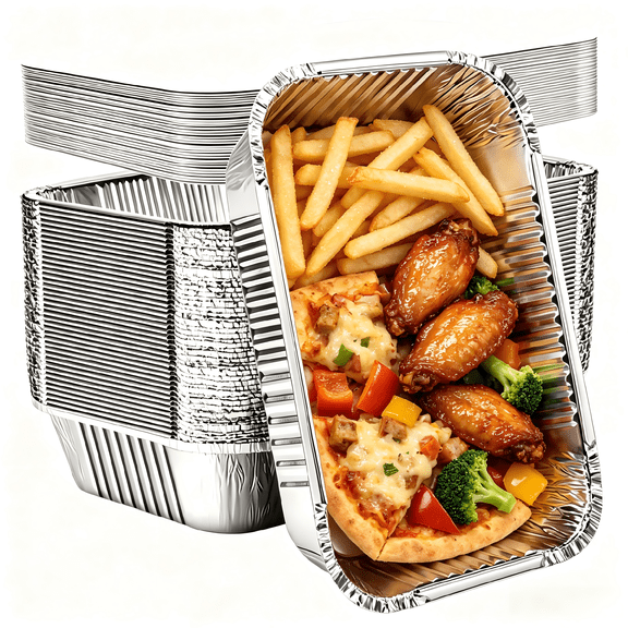 Covered aluminum foil baking trays (30 pieces per pack) – Disposable half-size aluminum foil baking trays suitable for cooking, baking, food preparation, parties, and food storage.