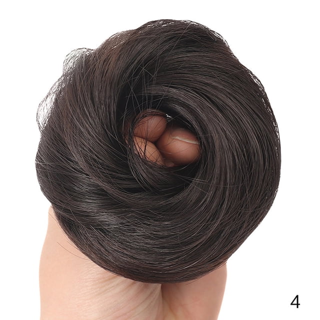 Peinado recogido tipo moño despeinado con cabello 100% natural, coleta, coletero, moño rizado natural, postizo con goma elástica para mujer.