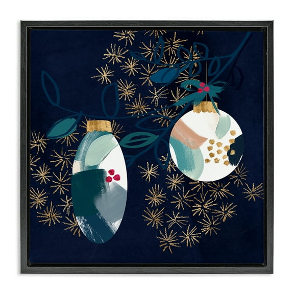Stupell Industries Blue Patterned Ornaments Holiday Painting Black Floater Framed Art Print Wall Art, 18 x 18
