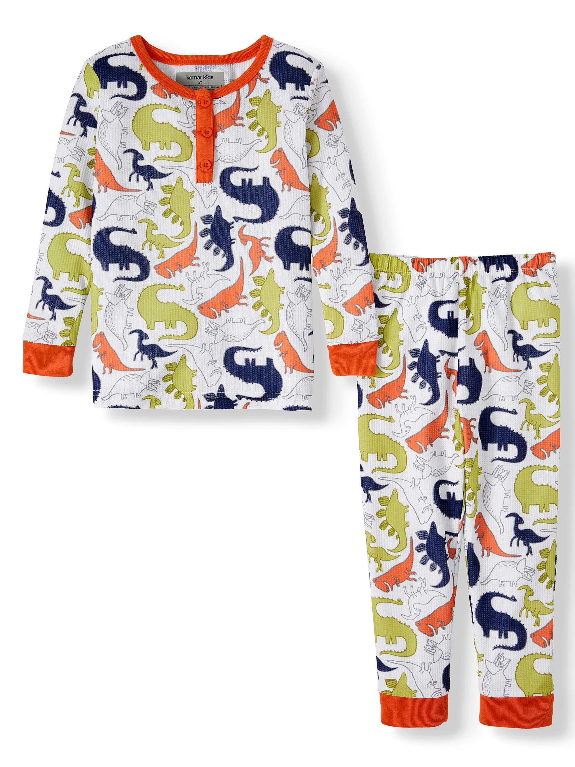 Komar Kids Toddler Boys’ Thermal Henley and Jogger Pajamas, 2Piece Set