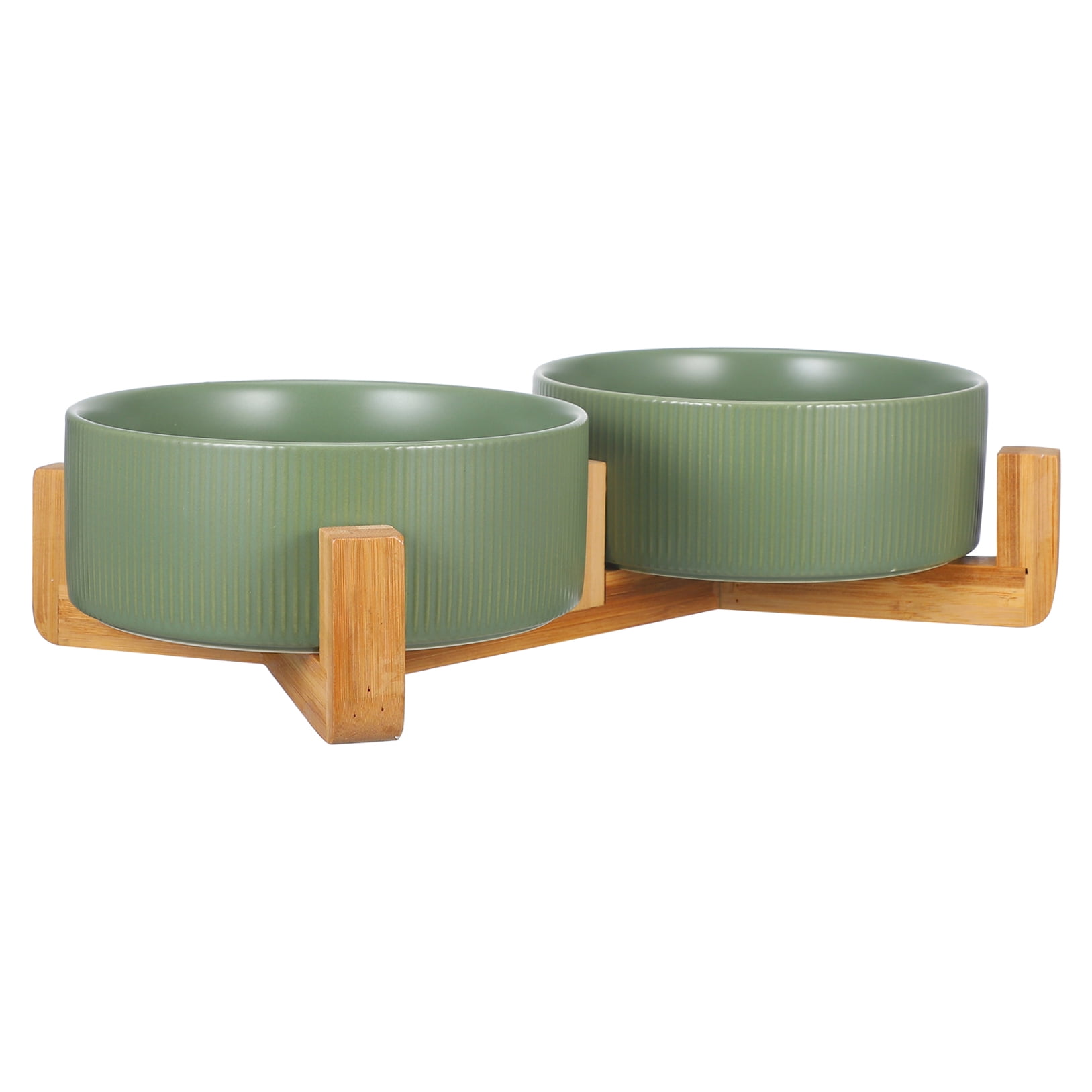 Tineasur 1Set Elevated Ceramic Dog Food Bowl with Sturdy Wooden Stand Stable and Easy to Clean