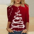 thumbnail image 2 of Women's Long Sleeve Tops Tshirts Christmas Tree Printed 3/4 Sleeve Festive Holiday Fall Clothes for Women Tees Blouses Red 2XL, 2 of 5