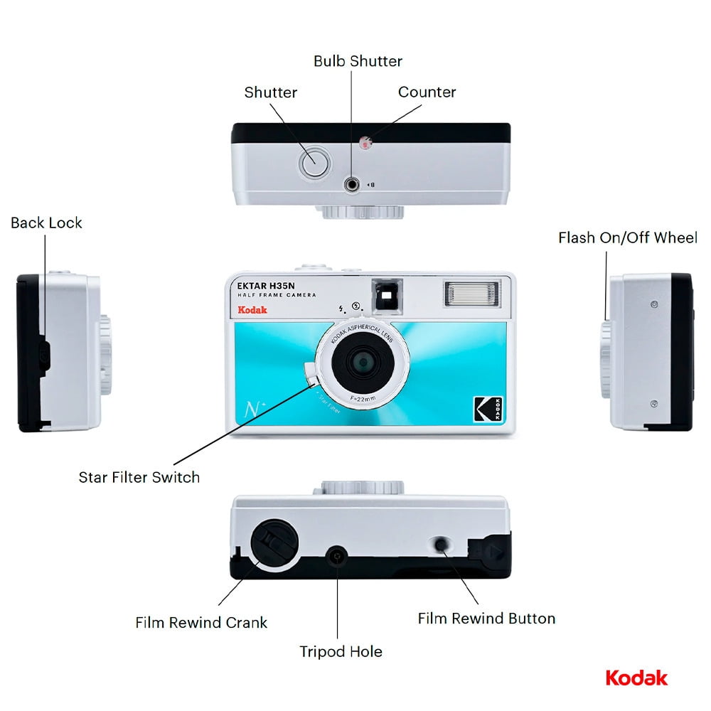 Kodak RRK150 Half Frame Film Camera, Glazed Blue, Star Filter