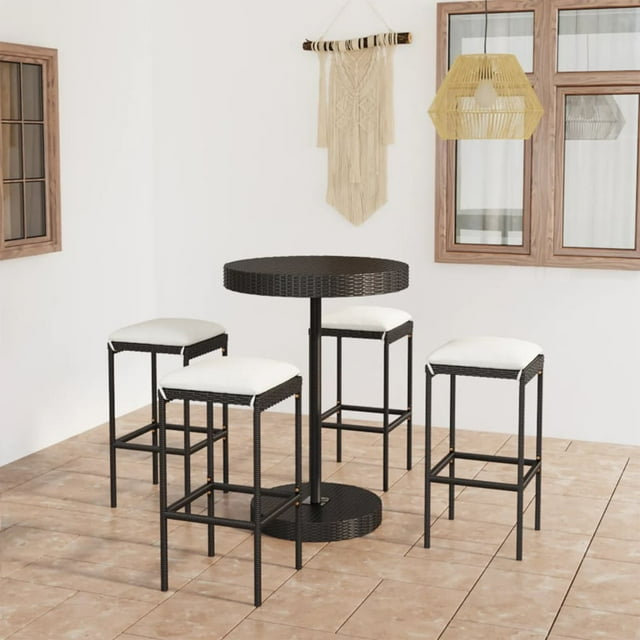 vidaXL Ensemble de Bar de Jardin 5 Pcs avec Coussins Poly Rotin Noir