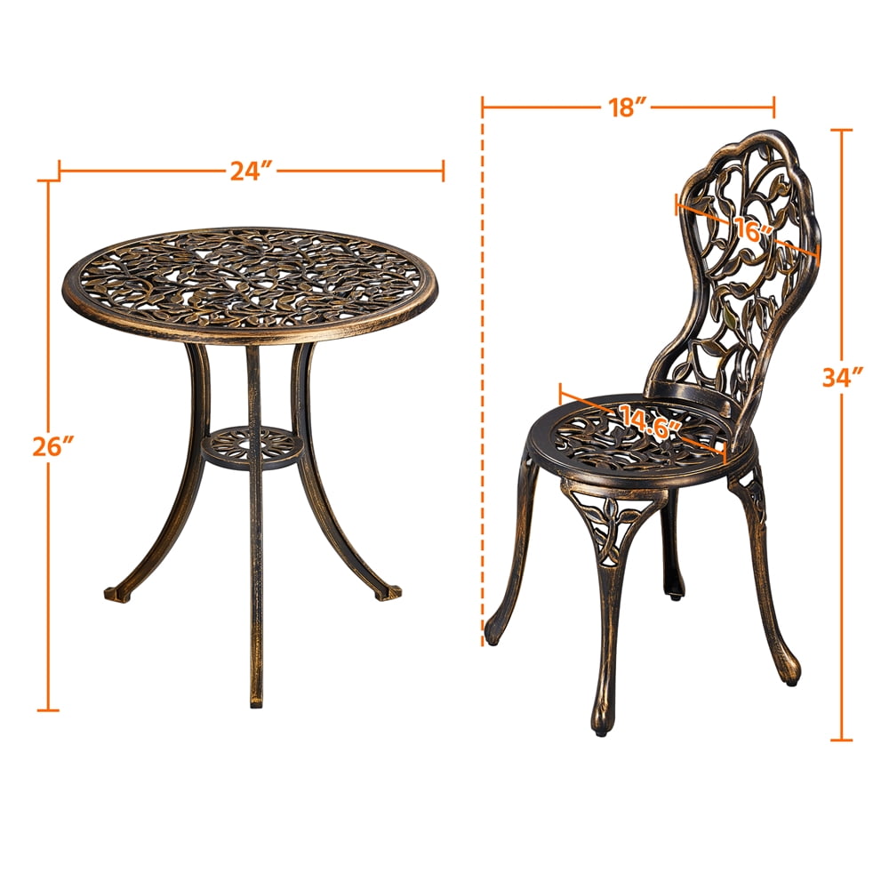 Topeakmart 3-Piece Cast Aluminum Patio Bistro Table Set Outdoor Furniture, Bronze