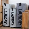 thumbnail image 3 of Caroeas x-Large Slim Laundry Baskets 27" Tall with Leather Handle, Laundry Basket on Wheels , Collapsible Laundry Hamper, Rolling Hamper Dorm Baskets (Pink), 3 of 6