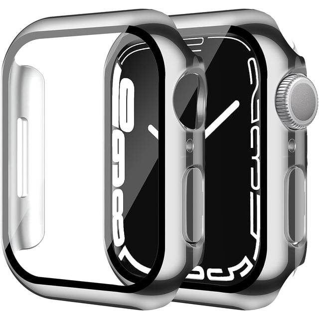 Smiling Paquete de 2 Estuches con Protector de Pantalla de Vidrio Templado Incorporado Compatible con Apple Watch Series 9 (2023)/Series 8/Series 7 de 45 mm, Estuche rígido para PC con Protector de Pa