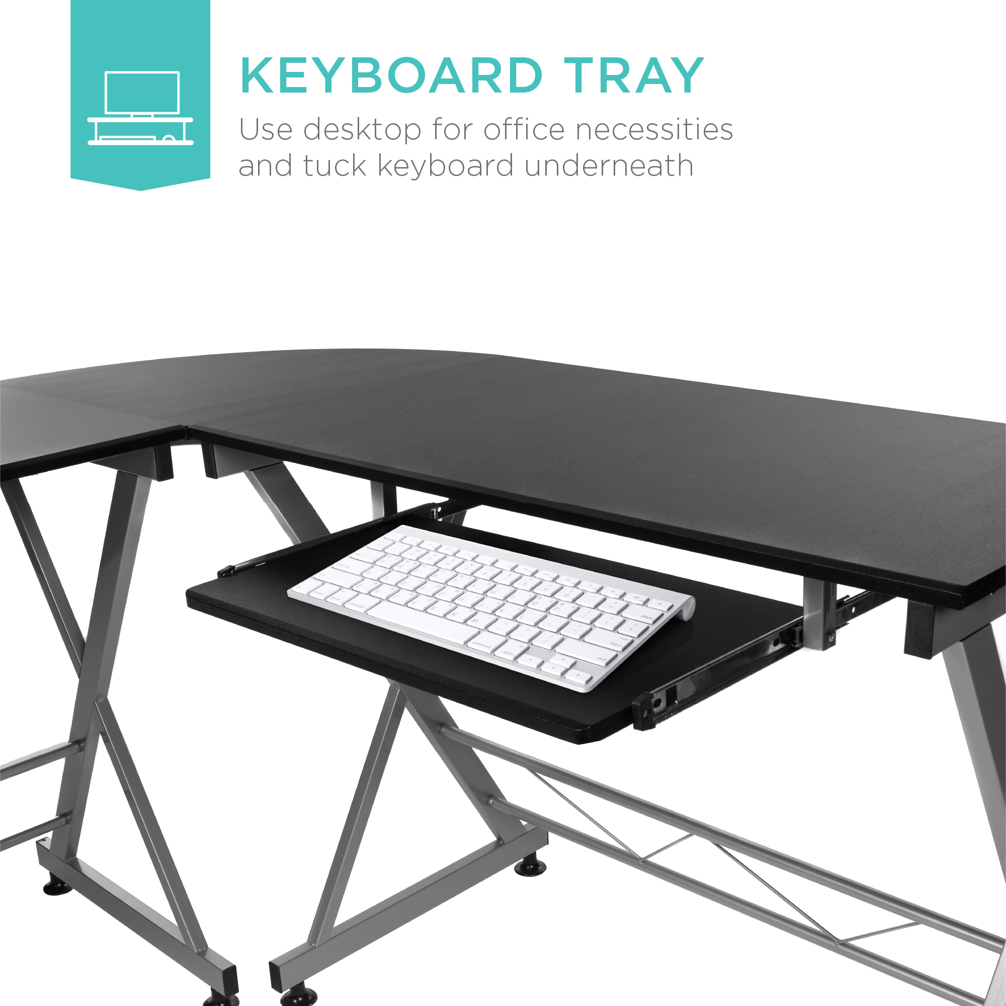 Best Choice Products Modular L-Shape Desk Workstation for Home, Office w/ Wooden Tabletop Keyboard Tray - Black - image 4 of 7