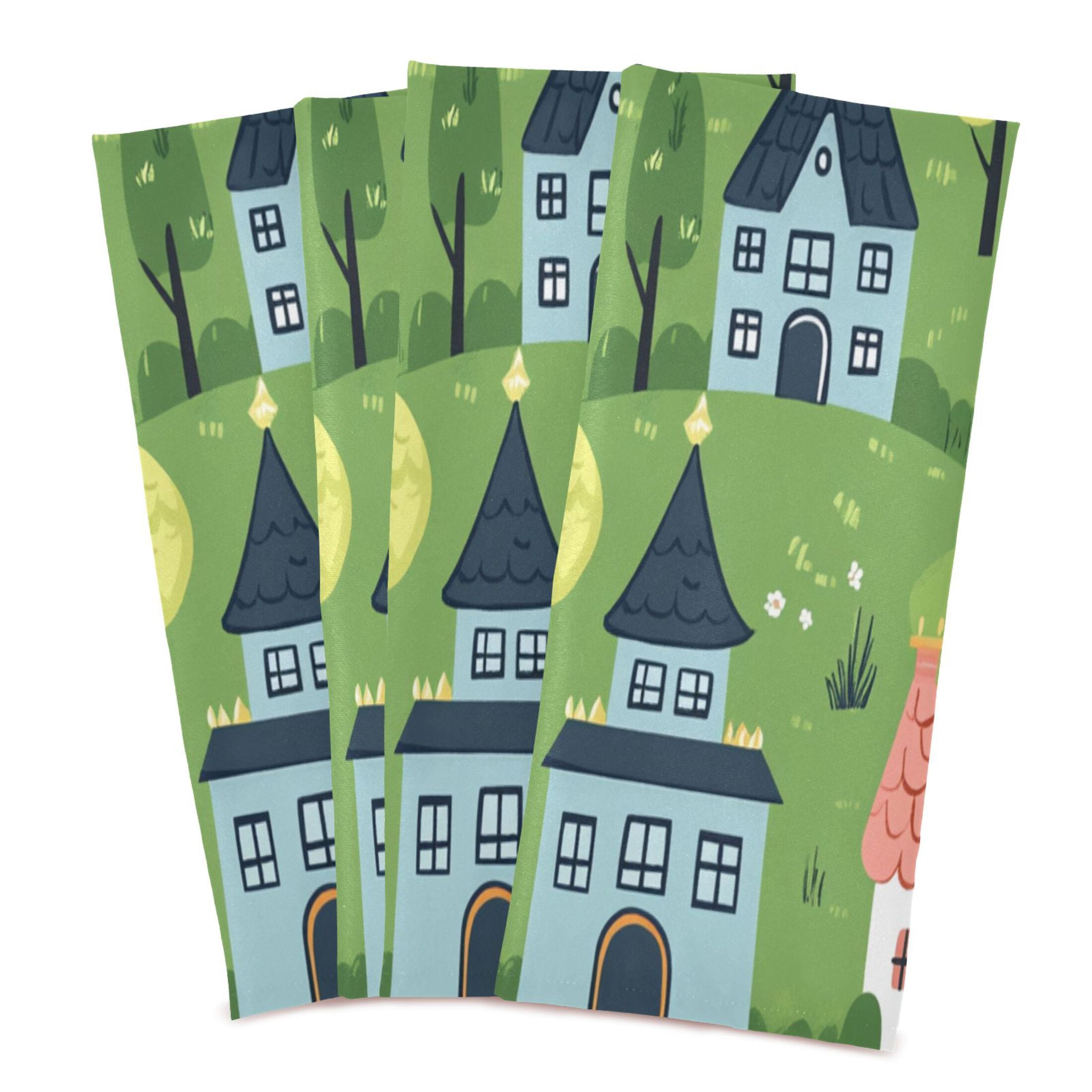 Fairytale House Scene Kitchen Towels 6-Piece Pack Tea Towels for Kitchen Decorative Waffle Design 28x18in