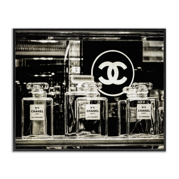 Stupell Industries Art Deco Monochrome Perfumes Display Black Framed Giclee Art, 14 x 11, by Graffitee Studios