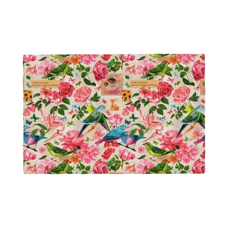 

Table Placemats Set of 4 - Watercolor Birds 12x18 In Faux Linen Double Heat Resistant Place Mats Cloth Indoor/Outdoor Placemats Washable Table Mats for Dining Kitchen Party