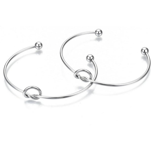 1 Brazalete abierto con cuentas redondas en los extremos, acero inoxidable, nudo de amor, brazalete para hacer pulseras abiertas, brazalete semiabierto para mujer, joyería DIY