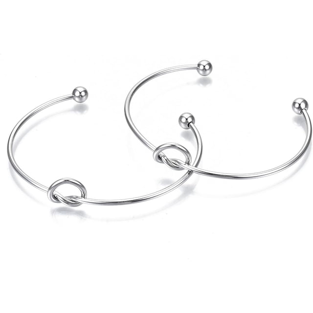 1 Brazalete abierto con cuentas redondas en los extremos, acero inoxidable, nudo de amor, brazalete para hacer pulseras abiertas, brazalete semiabierto para mujer, joyería DIY