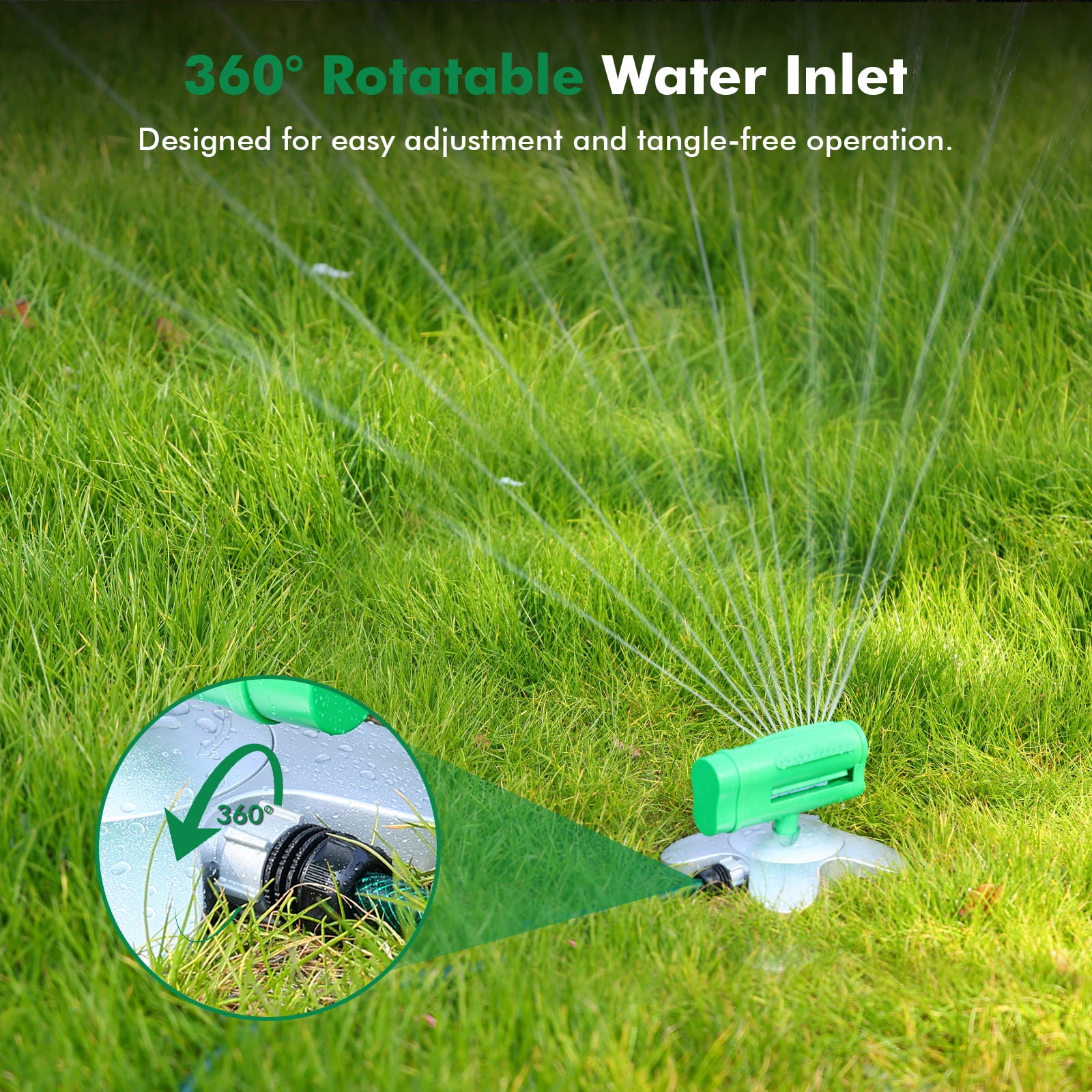 Restmo 3200 Sq.Ft Oscillating Sprinkler for Lawn and Garden with Rotating Base, 4-Way Adjustable Watering Patterns, For Large Yard and Newly Seeded Areas
