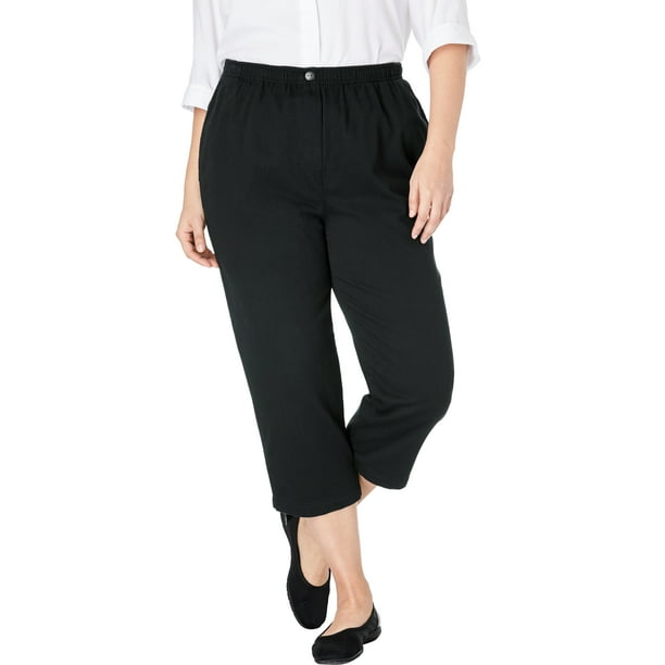 Woman Within - Woman Within Plus Size Elastic-waist Cotton Capri Pants ...