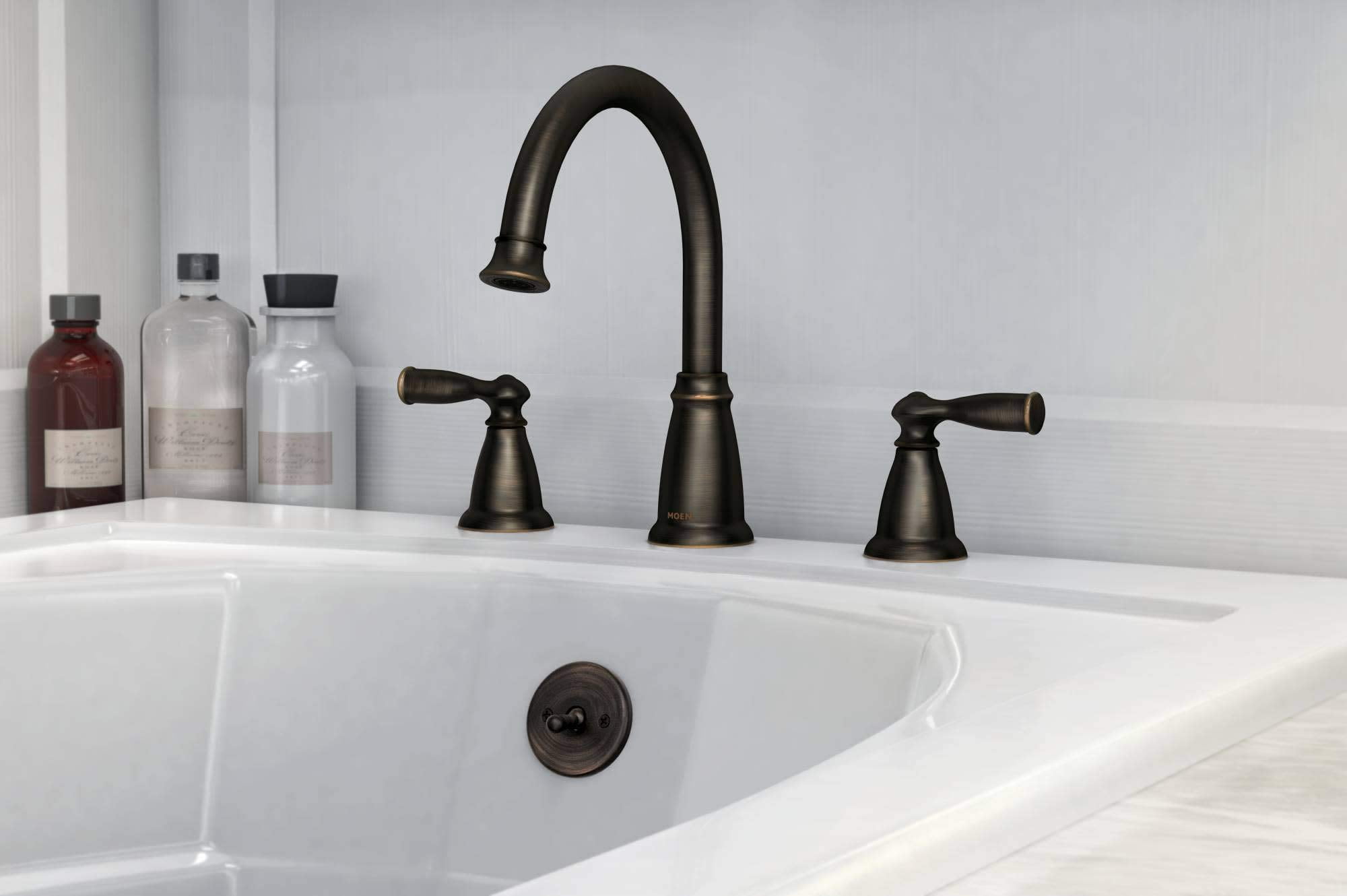 MOEN 86924BRB Banbury 2-Handle Deck-Mount High Arc Roman Tub Faucet in Mediterranean Bronze (Valve Included)