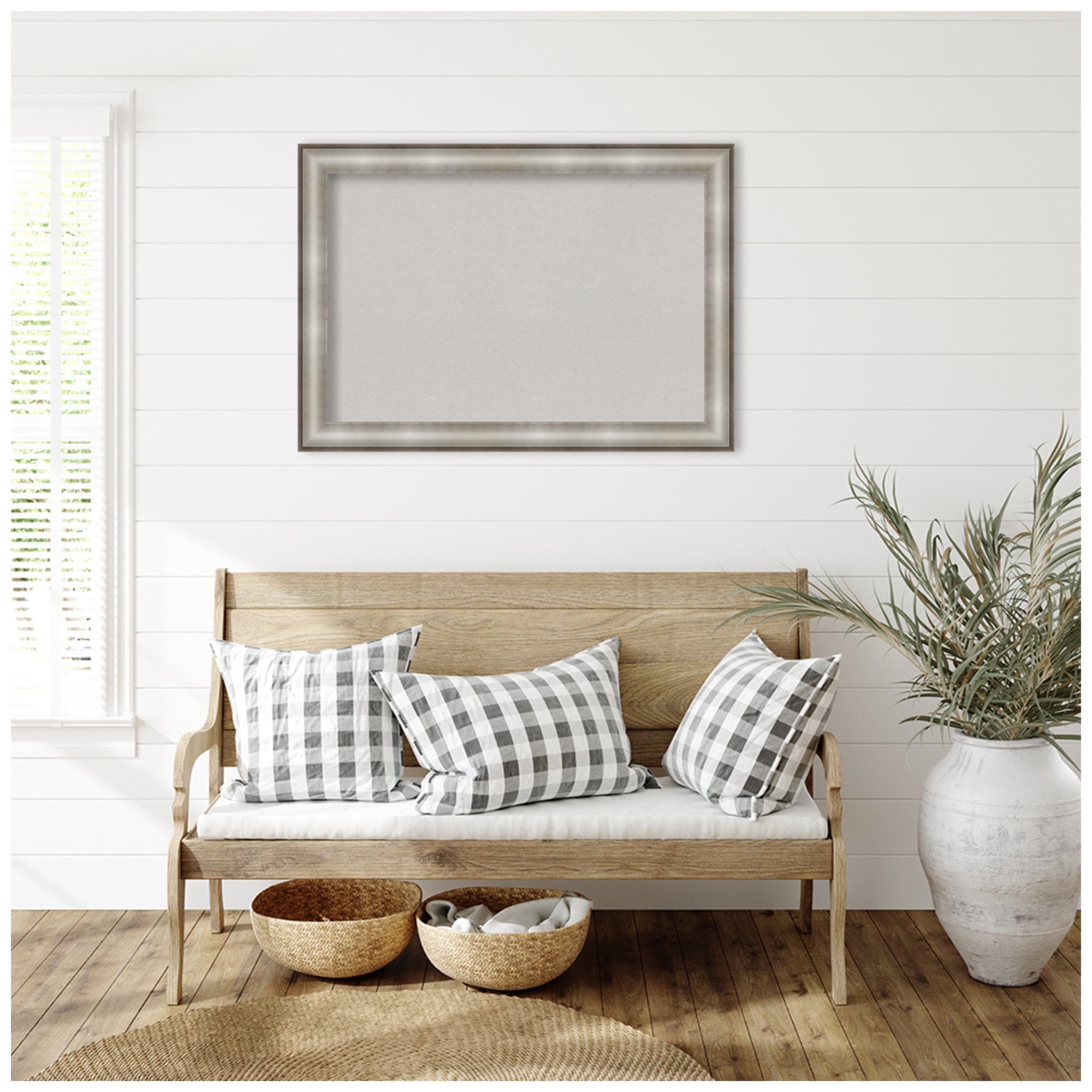 Amanti Art Grey Cork Board Framed Imperial Silver Bulletin Board 41 in. x 29 in.
