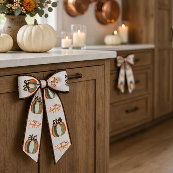 Roiihwy Thanksgiving Wired Ribbon, White, 180 x 2.5-Inch Pumpkin Plaid Fall Ribbon for Wreath Bow Gift Wrapping Tree Front Door Harvest Fall Decor Farmhouse