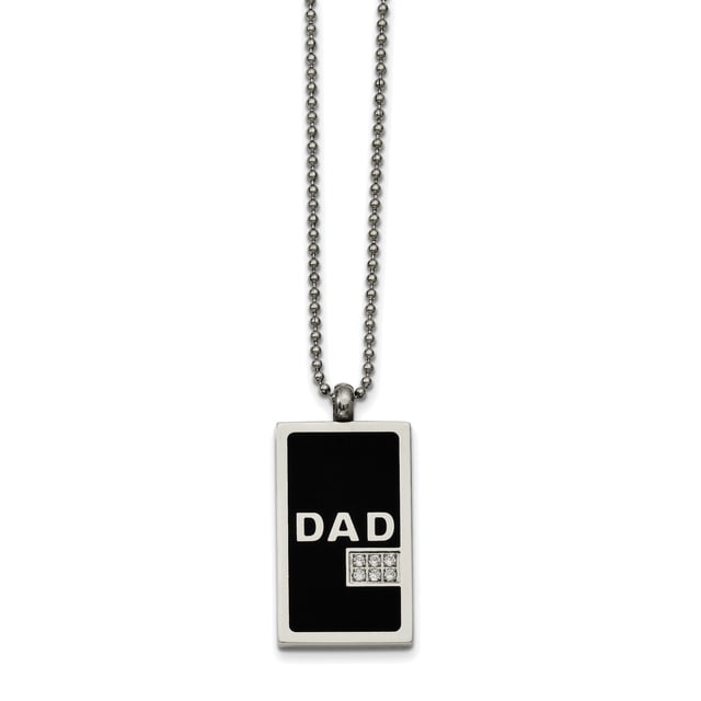 Collier avec Étiquette pour Chien en Acier Inoxydable, Plaqué Noir et Zircone Cubique, 24 Po