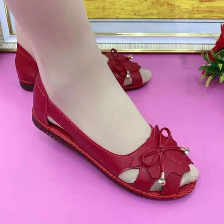

Mother s Non-slipped Shoes Solid Color Flats with Peep-toe for Mother s Day Christmas Day Gift