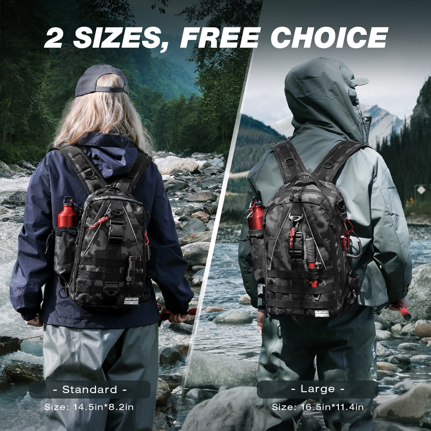 Ghosthorn Fishing Backpack Tackle Sling Bag -Big Fishing Backpack with Rod Holder - Tackle Box Fly Fishing Gifts for Men Women